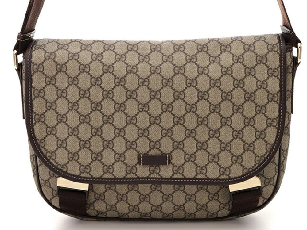 Gucci GG Plus Hobo Bag Dark Brown Beige Cream Canvas Calfskin Gold tone SJ